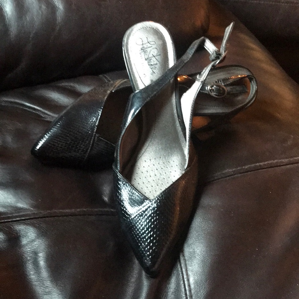 Black strap heels